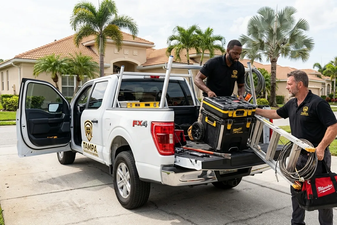 Service truck unloading tools for an urgent garage door repair