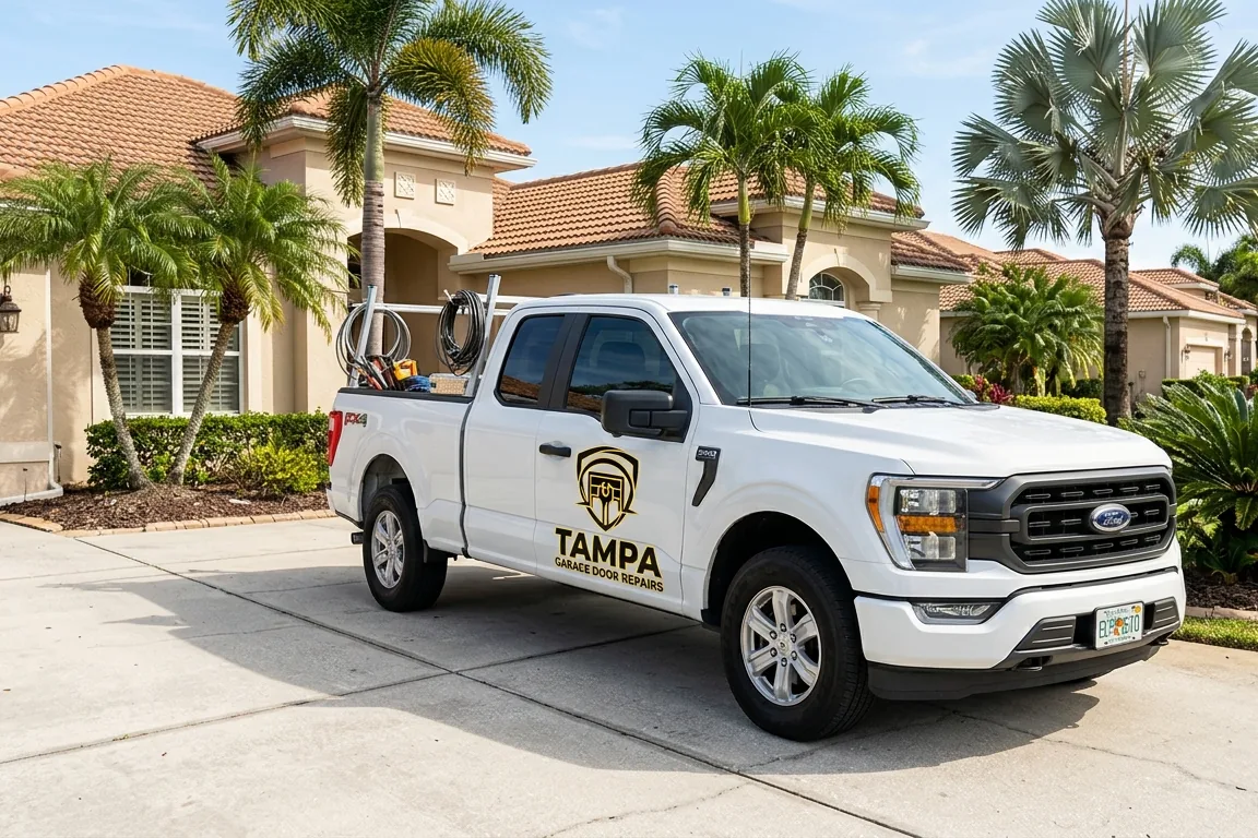 Tampa Garage Door Repairs truck arriving at a customer property