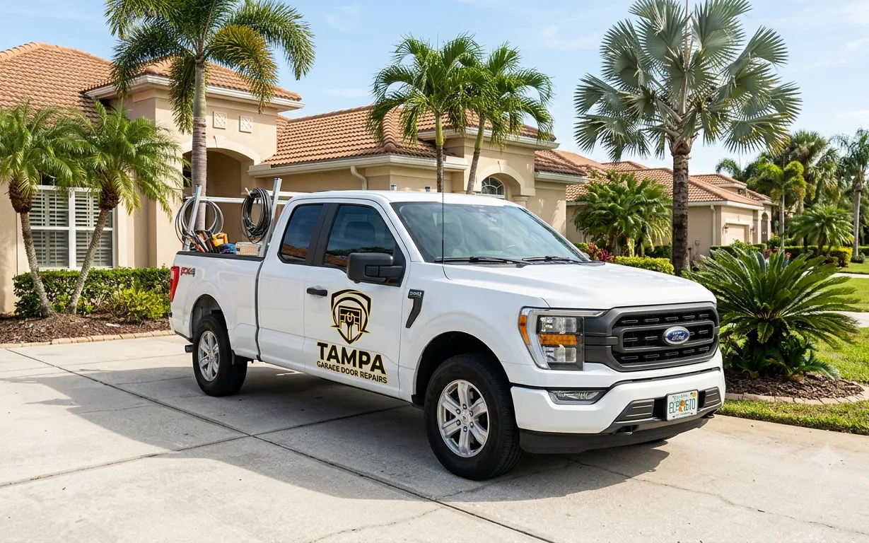 Tampa Garage Door Repairs service truck at a Hillsborough County home